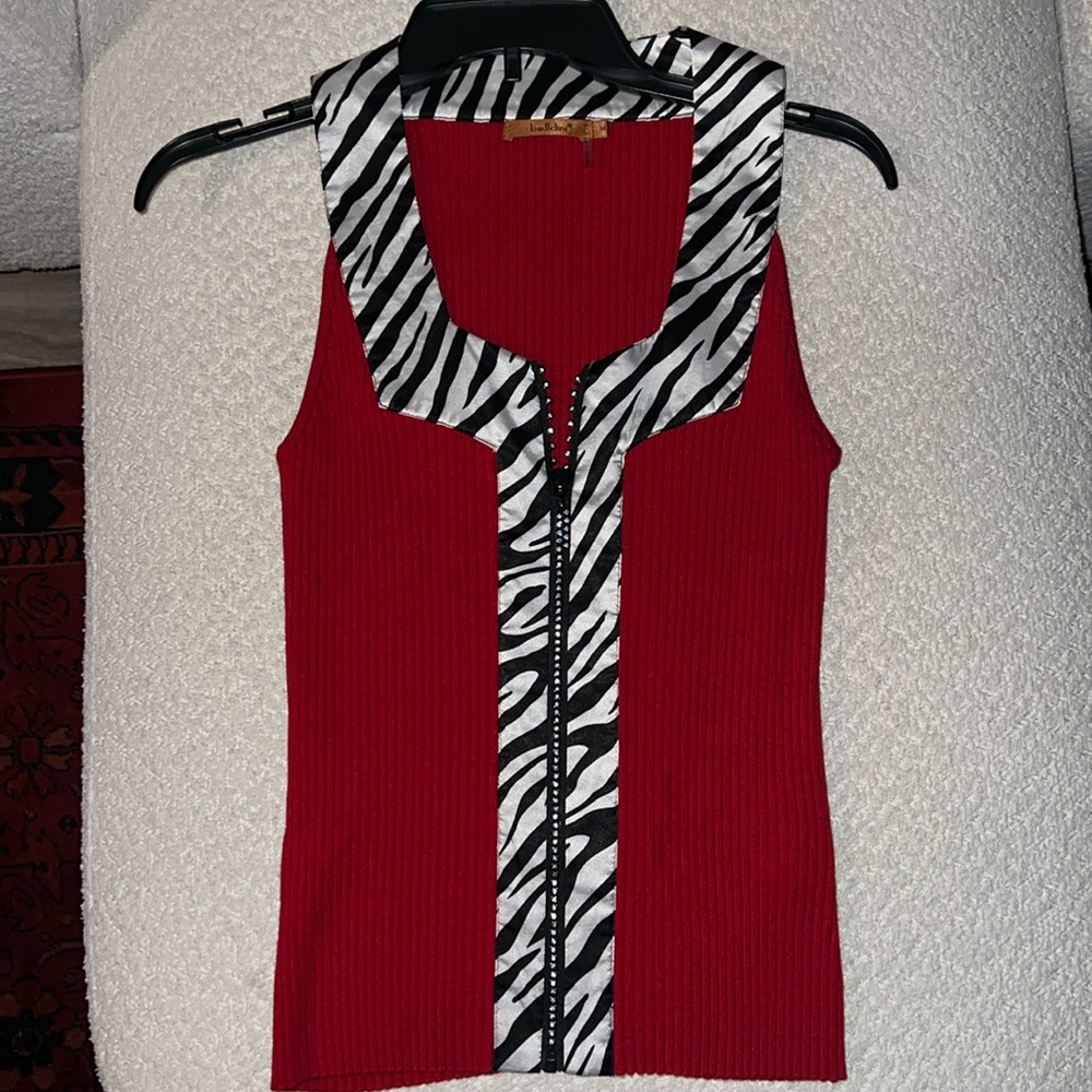 red and zebra print y2k tank top
